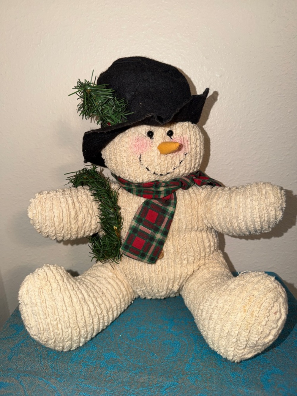 Vintage Primitive Plush Snowman Fabric Weighted Bottom Christmas Holiday